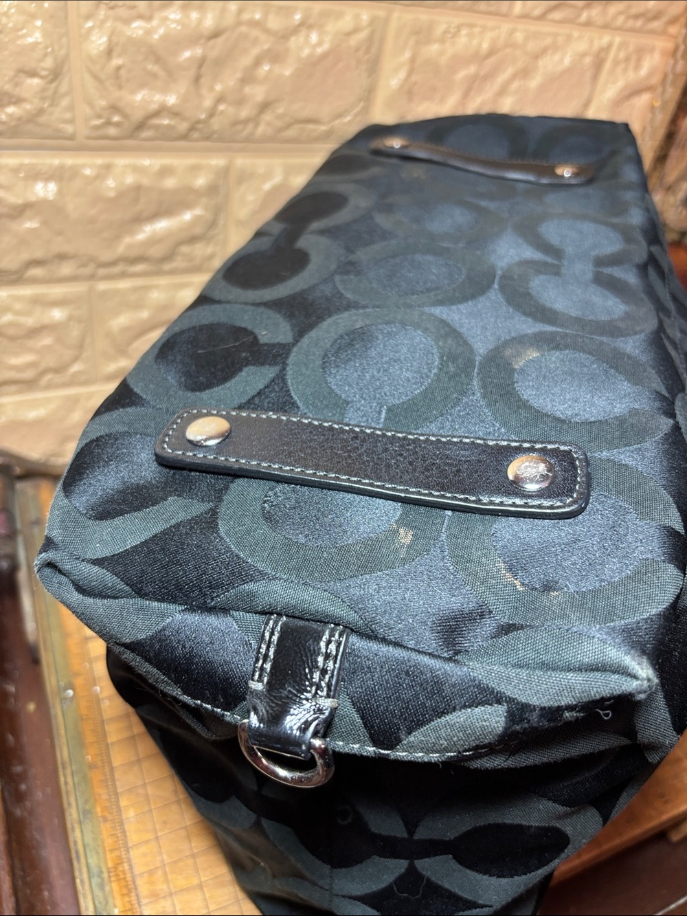 Coach Black Op Art Madison Satchel Leather Handles, Shoulder Strap, Silver Bag - Picture 10 of 17